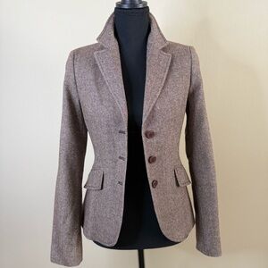 Vintage Benetton Wool Herringbone Blazer Brown Tailored Jacket EU 38